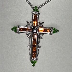 NWOT Sterling Silver Genuine Gemstone NYC11 Designer Cross Pendant Necklace
